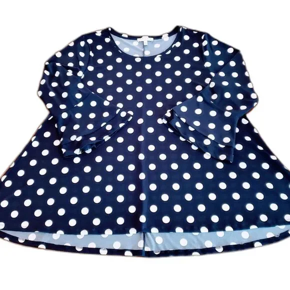 Chaus Women Oversized Blouse 3/4 Bell Sleeves Blue White Dots XXL - Picture 6 of 8